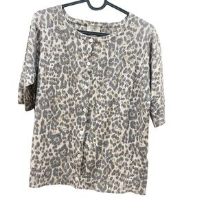 Sioni M Cat Print Cardigan Sweater Crewneck Button Front Relaxed Fit Casual Prep